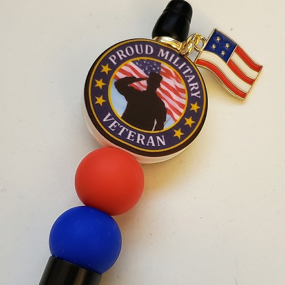 Handmade Proud Military Veteran Silicone Focal Bead Pen